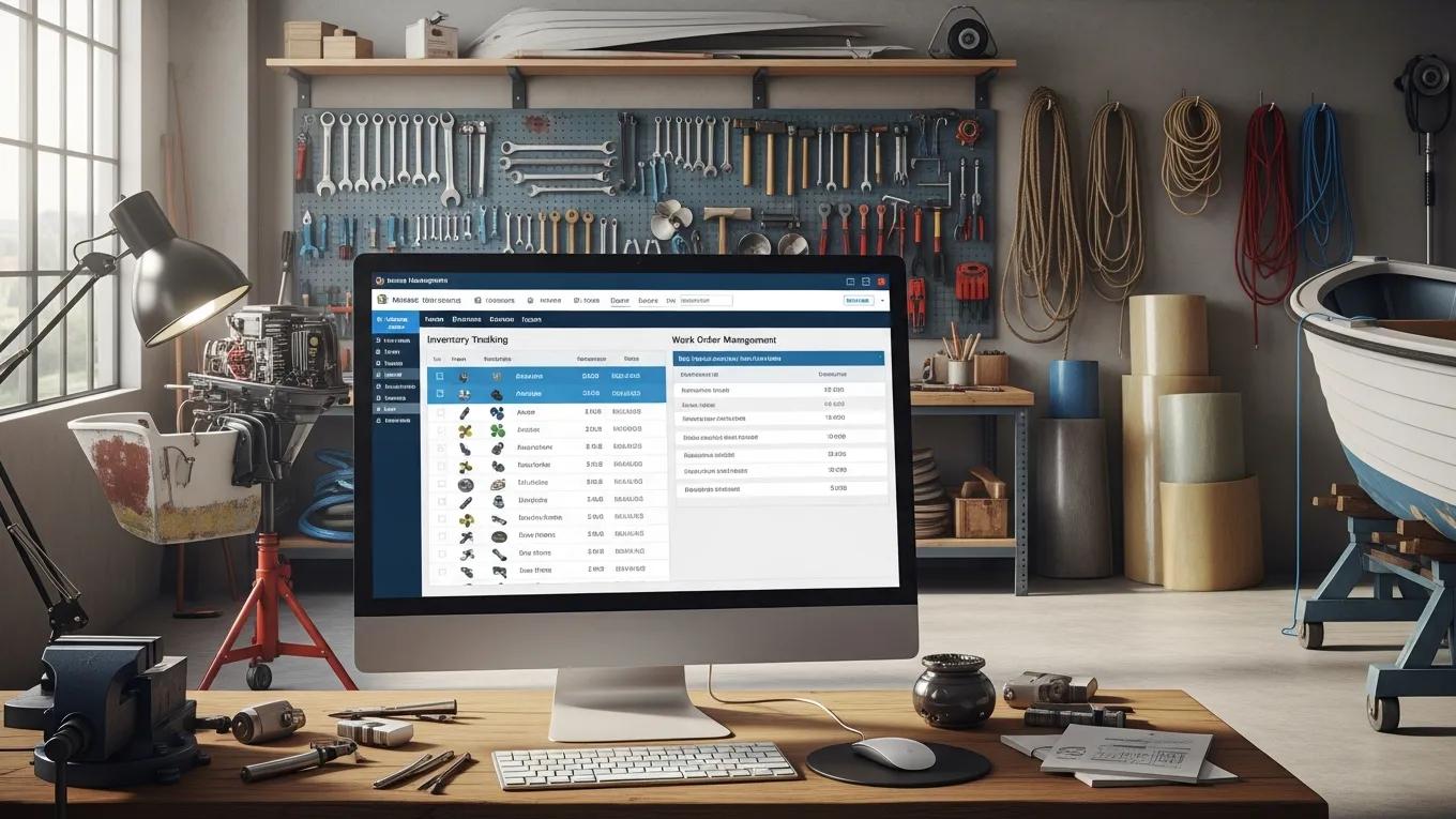 Yacht Logic Pro App | QuickBooks for Boat Repair Shops: Why It’s Not Enough on Its Own Computer screen showing marine management software features in a boat repair shop setting